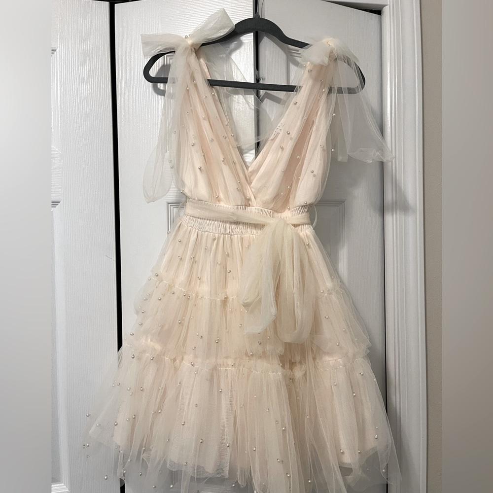 Ivory Pearl Beaded Short Dress